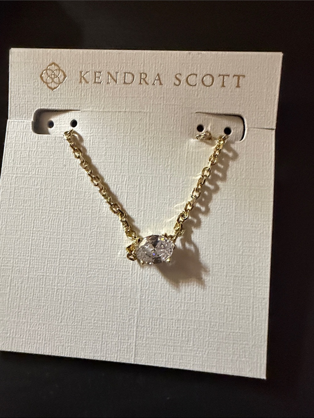 Kendra Scott Gold Necklace with Clear Oval Crystal